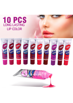 Sweet Rose Wow Long Lasting Peel-Off Lip Gloss 10  Pcs, Multicolor, LP1001